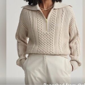 VARLEY Camello 2.0 Half Zip Cable Knit Sweater Parchment Wool Cashmere Luxury M